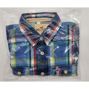 Hollister Mens Button Down Plaid Shirt Multicolor Long Sleeve Pockets Size Large